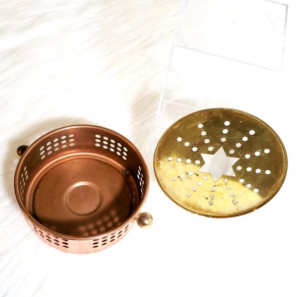 MCM VINTAGE BRASS COPPER CANDLE HOLDER / WARMING DISH / TEA WARMER - Picture 5 of 12